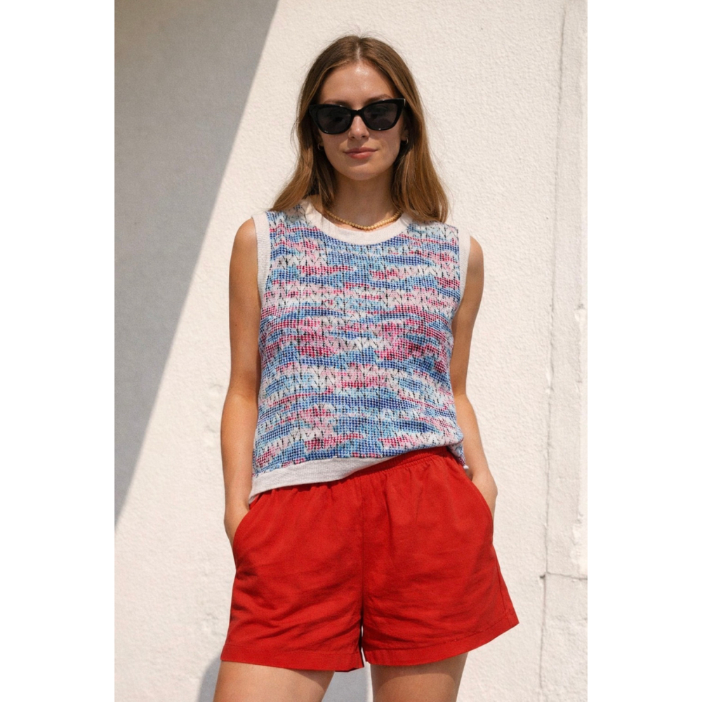 Women's Haptics Blue, Red and White Colorblock Band Knit Top L - Picture 4 of 5